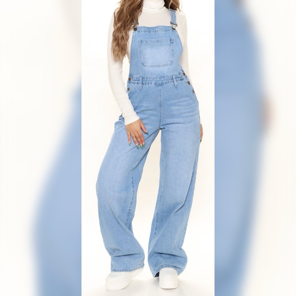 Wide Leg Light Blue Denim Overalls